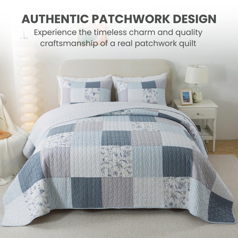 SLPR Coastal Dream Cotton Pieced Quilt Set - King Size with 2 Shams, Soft Purple & Blue Patchwork Quilted Bedspread, Farmhouse Country Style Bedding for All Seasons - Image 2